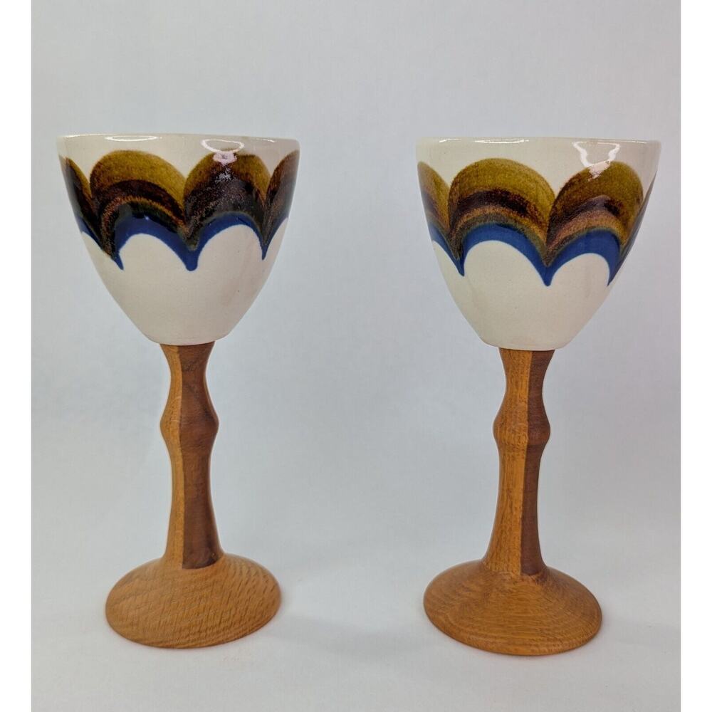 2 Vintage Fred Evangel New Mexico Pottery Wine Goblets Handcrafted | 250934